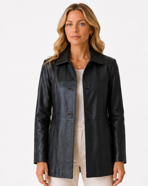 Women’s Classic Black Leather Jacket – Size XL