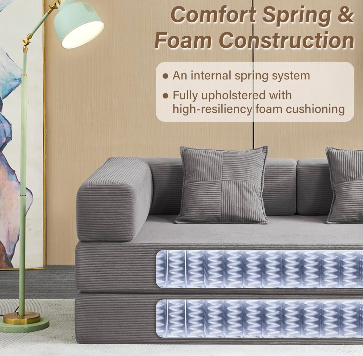 MOEYURO Convertible Foldable Floor Sofa Bed – Corduroy Sleeper Couch