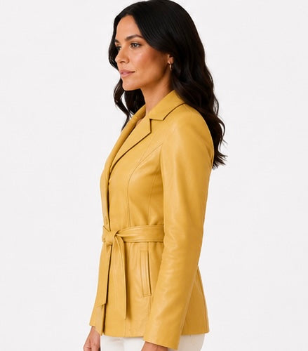 Women’s Honey Leather Belted Jacket