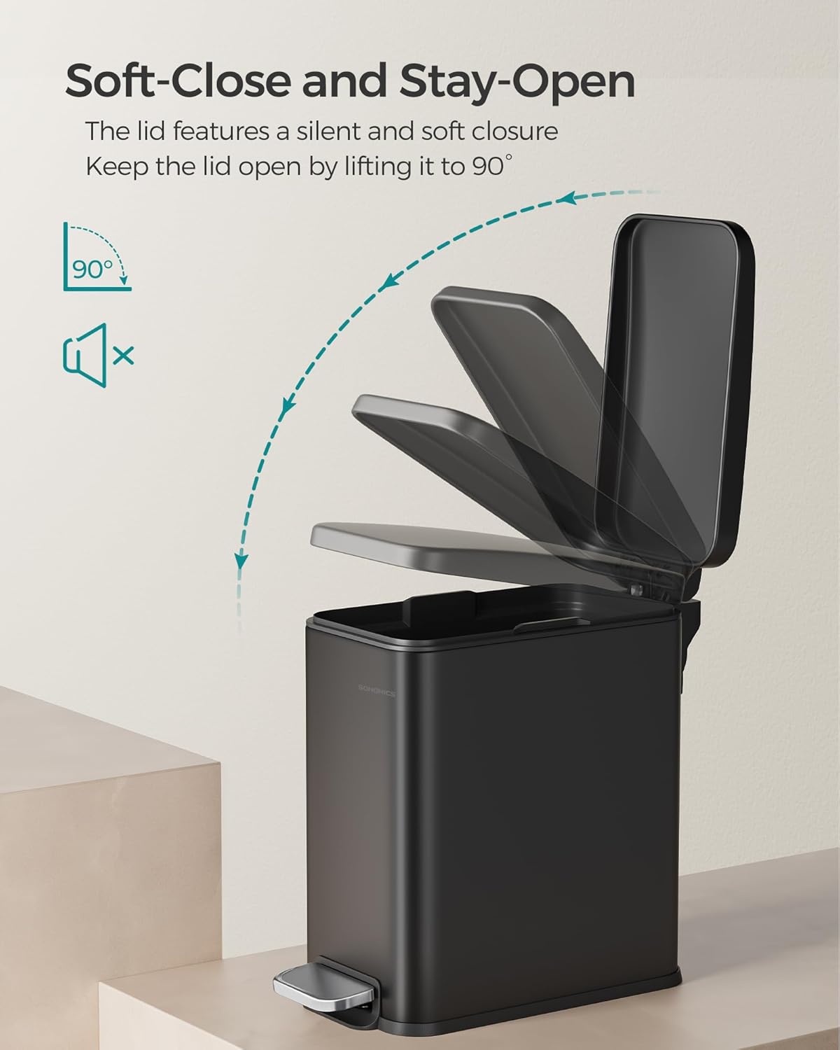 5L Slim Stainless Steel Bathroom Trash Can – Black