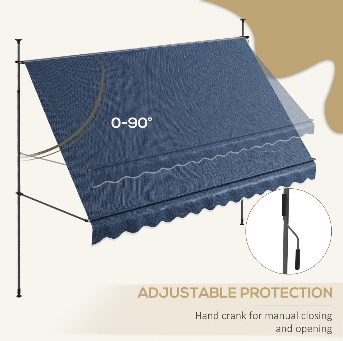Outsunny Freestanding Retractable Awning – Adjustable Height | 0–90° Tilt | UV30+ Sun Protection | Steel & Aluminum Frame