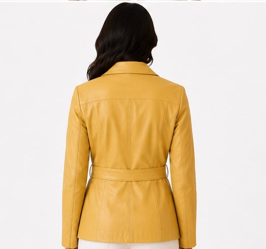 Women’s Honey Leather Belted Jacket