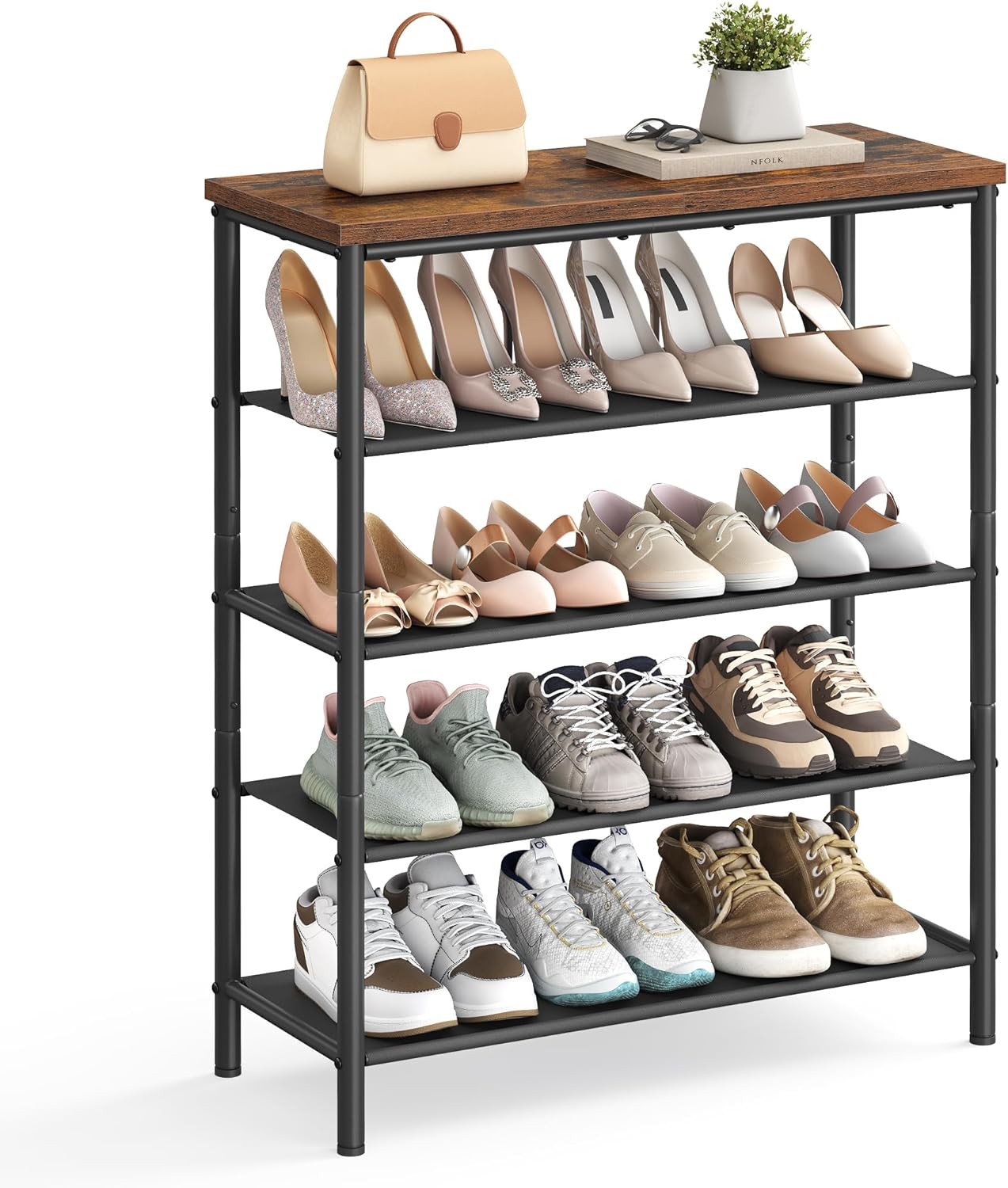VASAGLE 4-Tier Shoe Rack with Top Panel