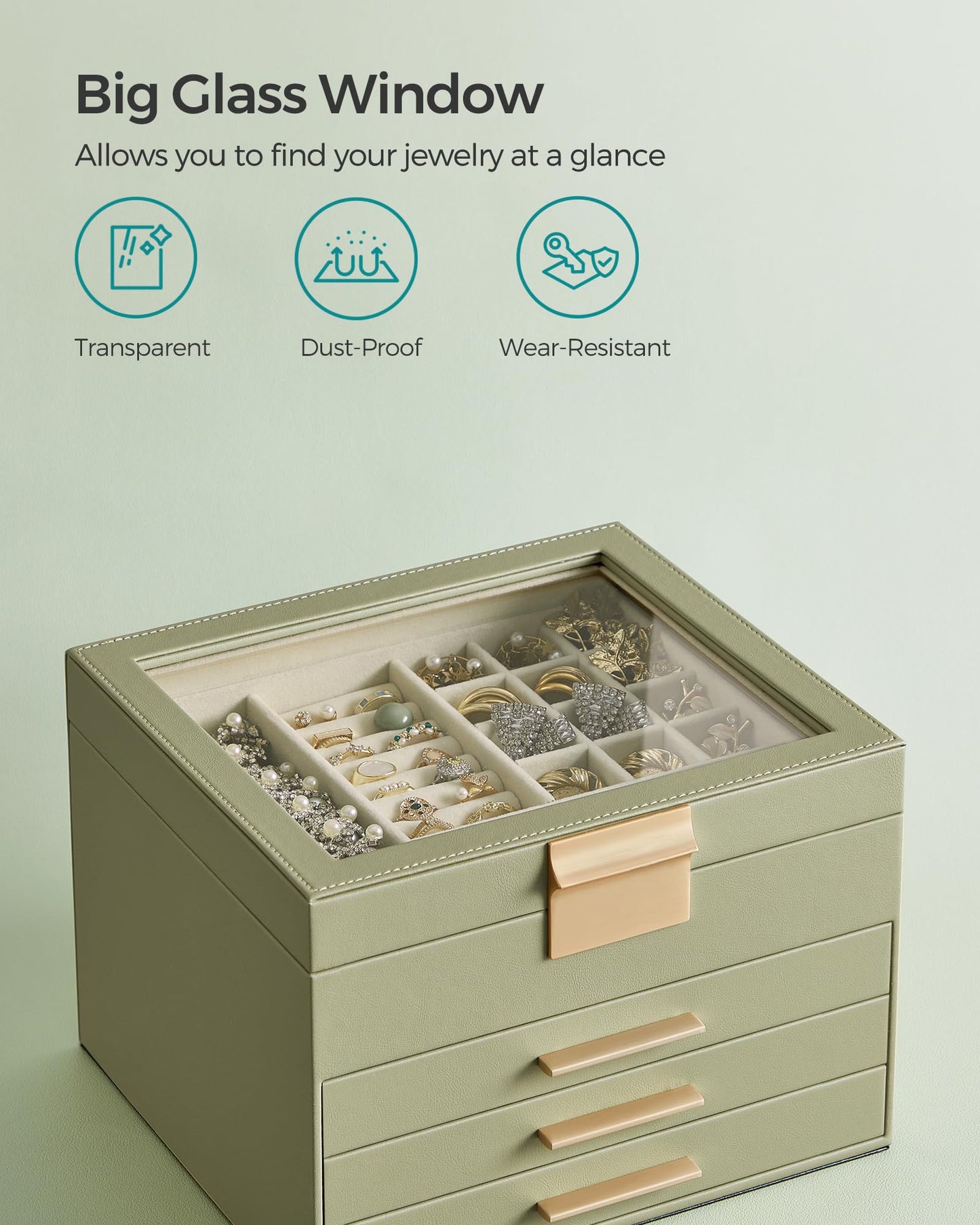 SONGMICS 4-Layer Jewelry Organizer with Glass Lid