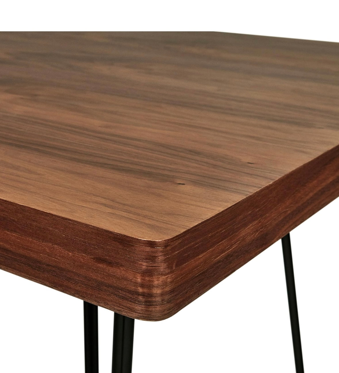 Rivet Modern Walnut-Finish Dining Table with Black Metal Hairpin Legs