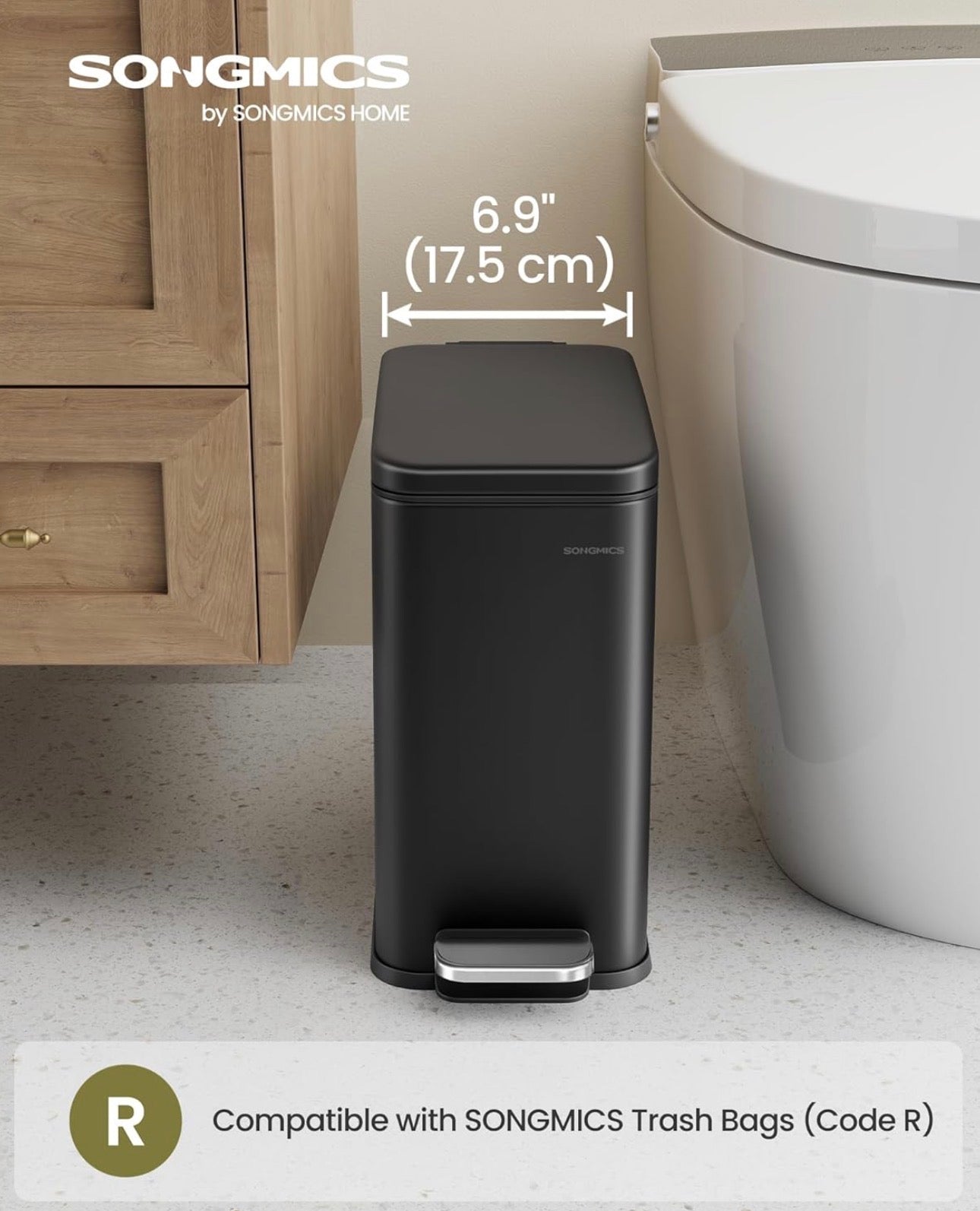 SONGMICS 2.6-Gallon Slim Step Trash Can