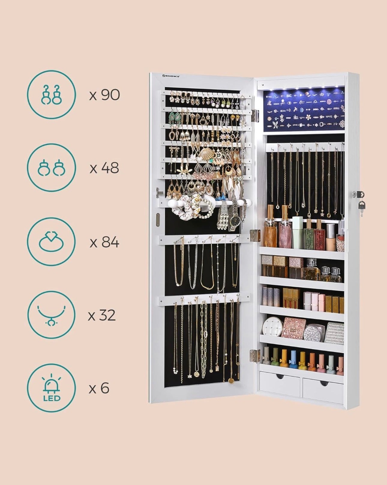 SONGMICS Hanging Jewelry Cabinet