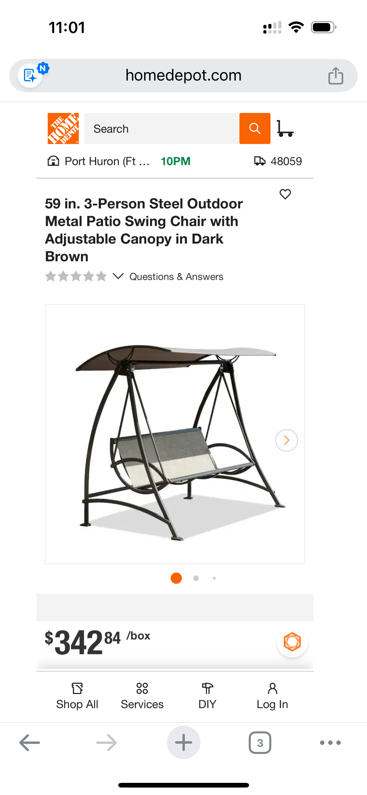 Heavy-Duty Outdoor Patio Porch Swing w/ Adjustable Canopy