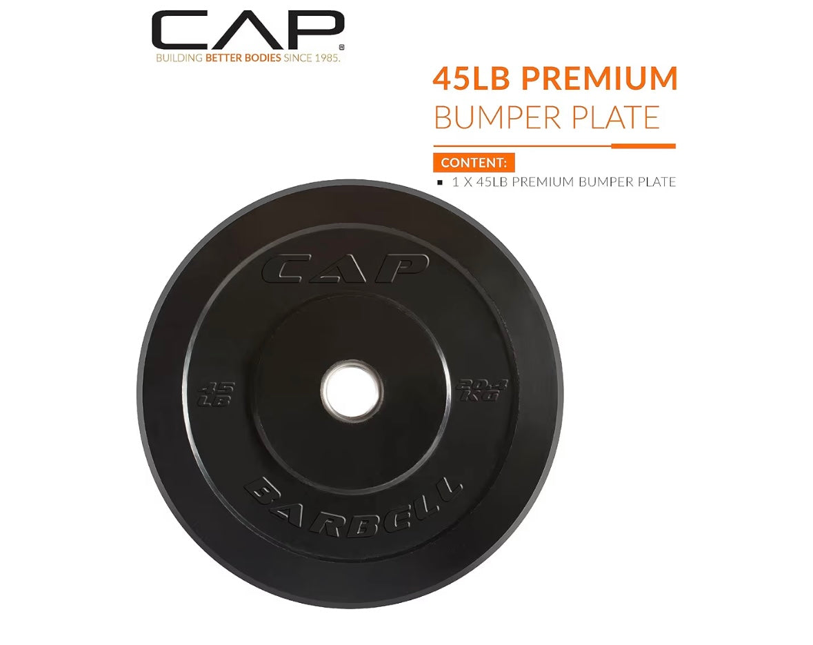 🏷️ CAP Barbell 45 lb Olympic Bumper Plate — Rubber-Coated Cast Iron Weight Plate (Black)