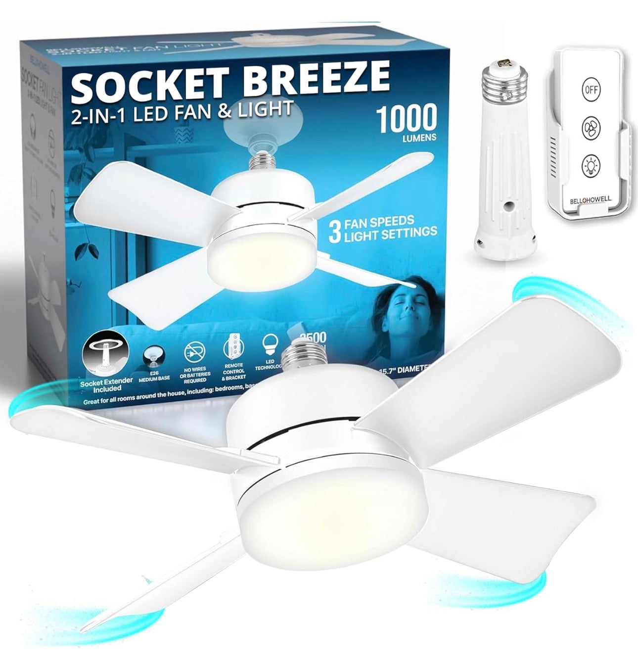Bell+Howell Socket Fan – Screw-In Ceiling Fan