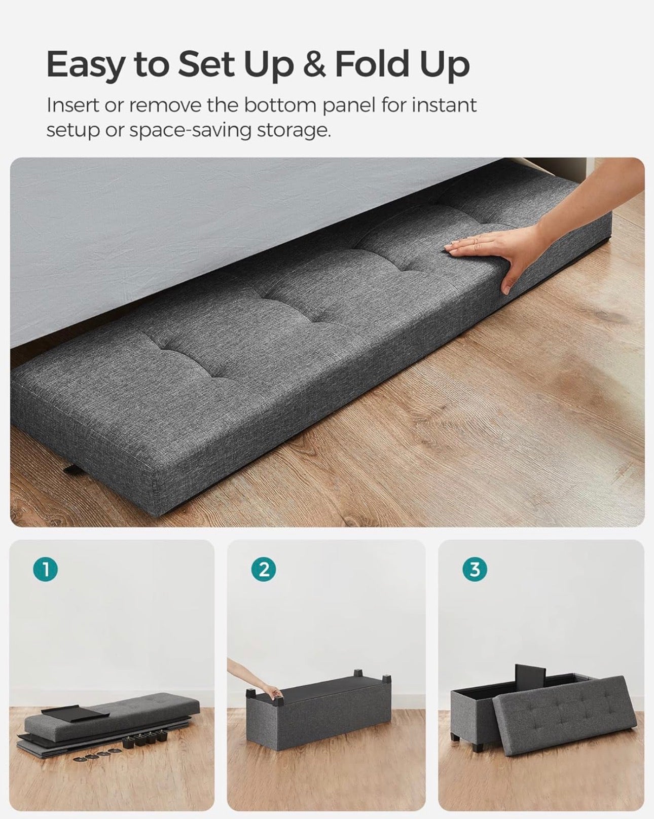SONGMICS 43” Tufted Linen-Look Storage Ottoman Bench