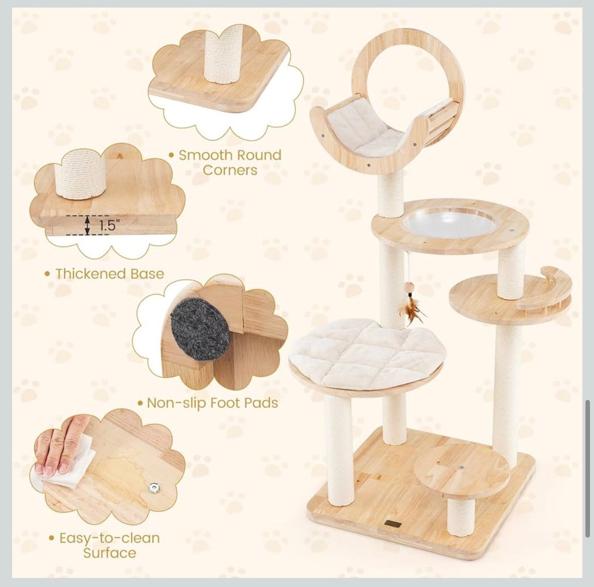 Modern Wooden Cat Tree Tower with Space Capsule