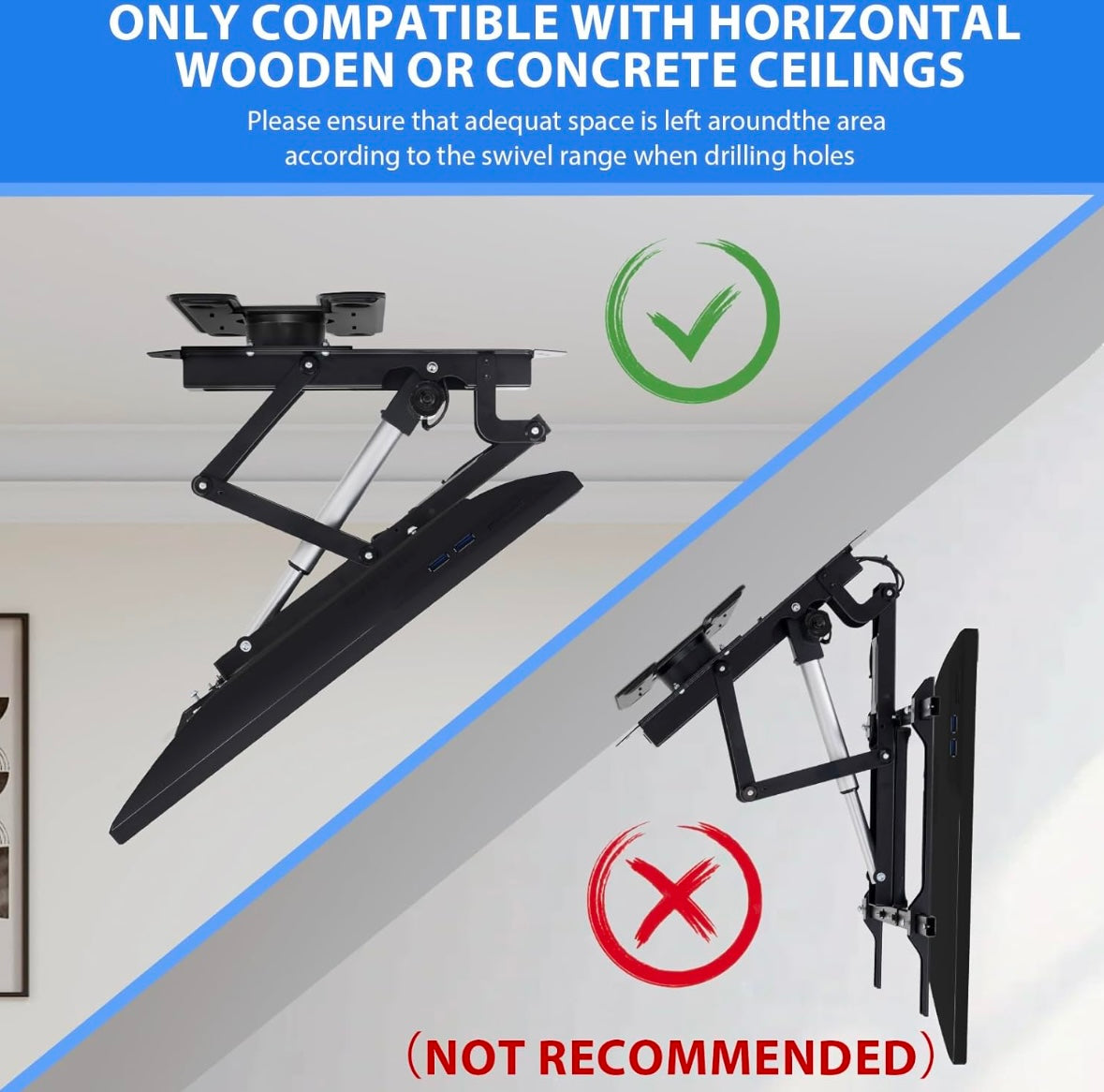 TOPSKY Motorized Ceiling TV Mount – Remote & App Controlled (32”–75”)