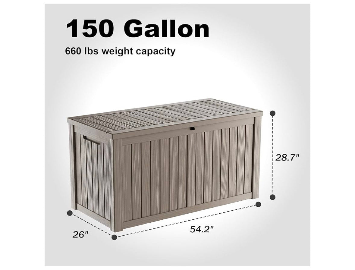 150-Gallon Outdoor Resin Deck Storage Box – Grey