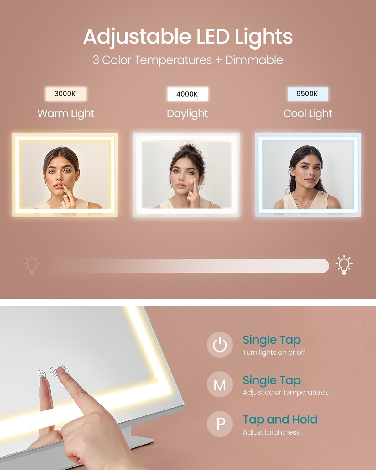 LED Strip Vanity Mirror with Charging Ports