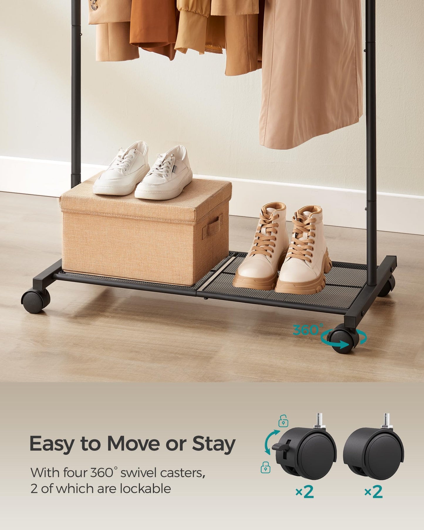 Rolling Garment Rack with Storage Shelf