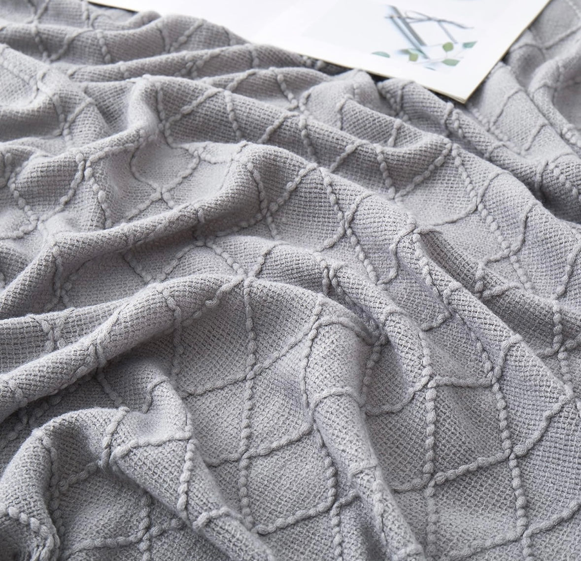 NEW – Counfeisly Grey Acrylic Knit Throw Blanket with Tassels – 50” x 60”