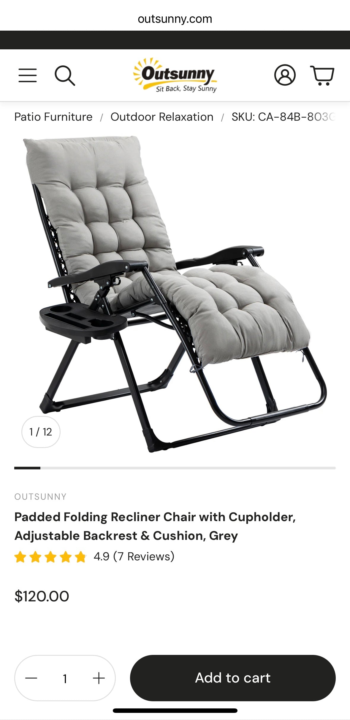 Outsunny Zero-Gravity Recliner Chair — Foldable Lounge with Cupholder Tray (White Frame + Grey Cushion)
