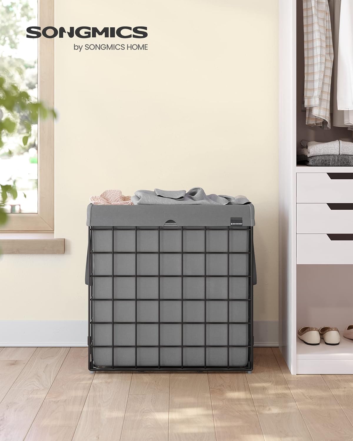 SONGMICS Collapsible Laundry Basket – Black + Gray (29 Gallon)