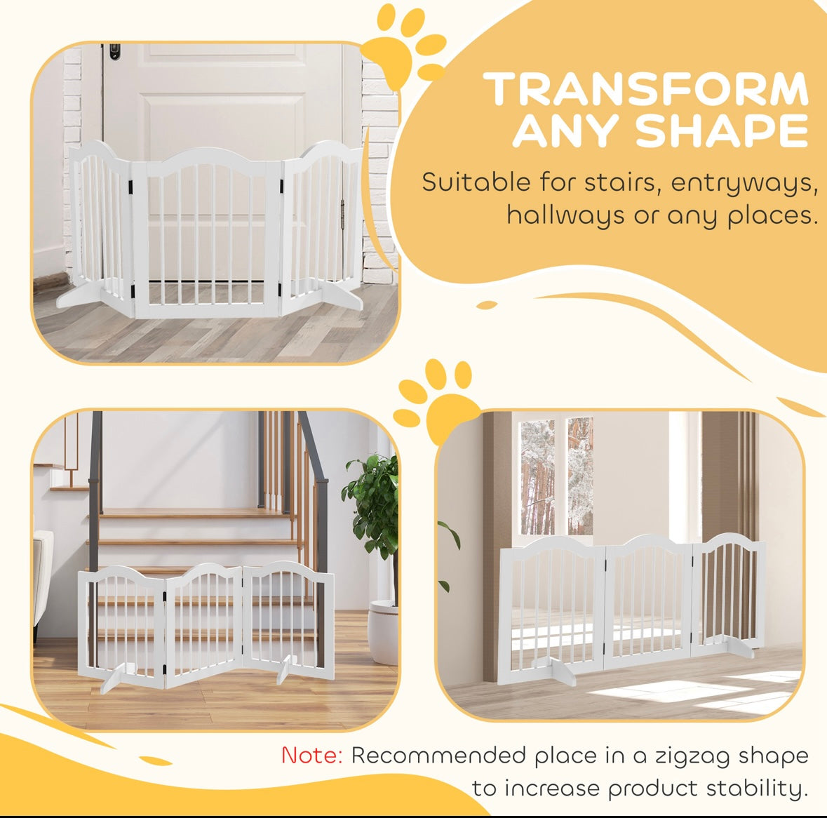 Foldable Freestanding Pet Gate – Wooden Indoor Dog Barrier with Supports & Space-Saving Design