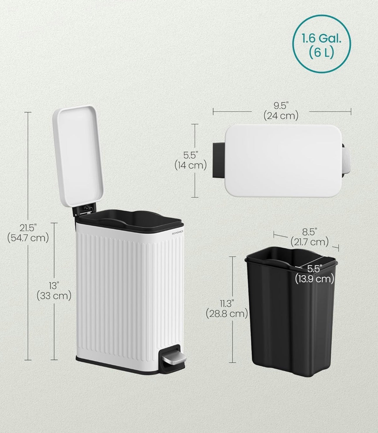 Slim Stainless Steel Step Trash Can