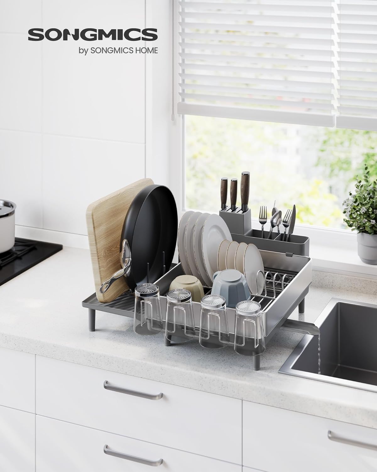 SONGMICS Stainless Steel Dish Drying Rack – Silver + Gray