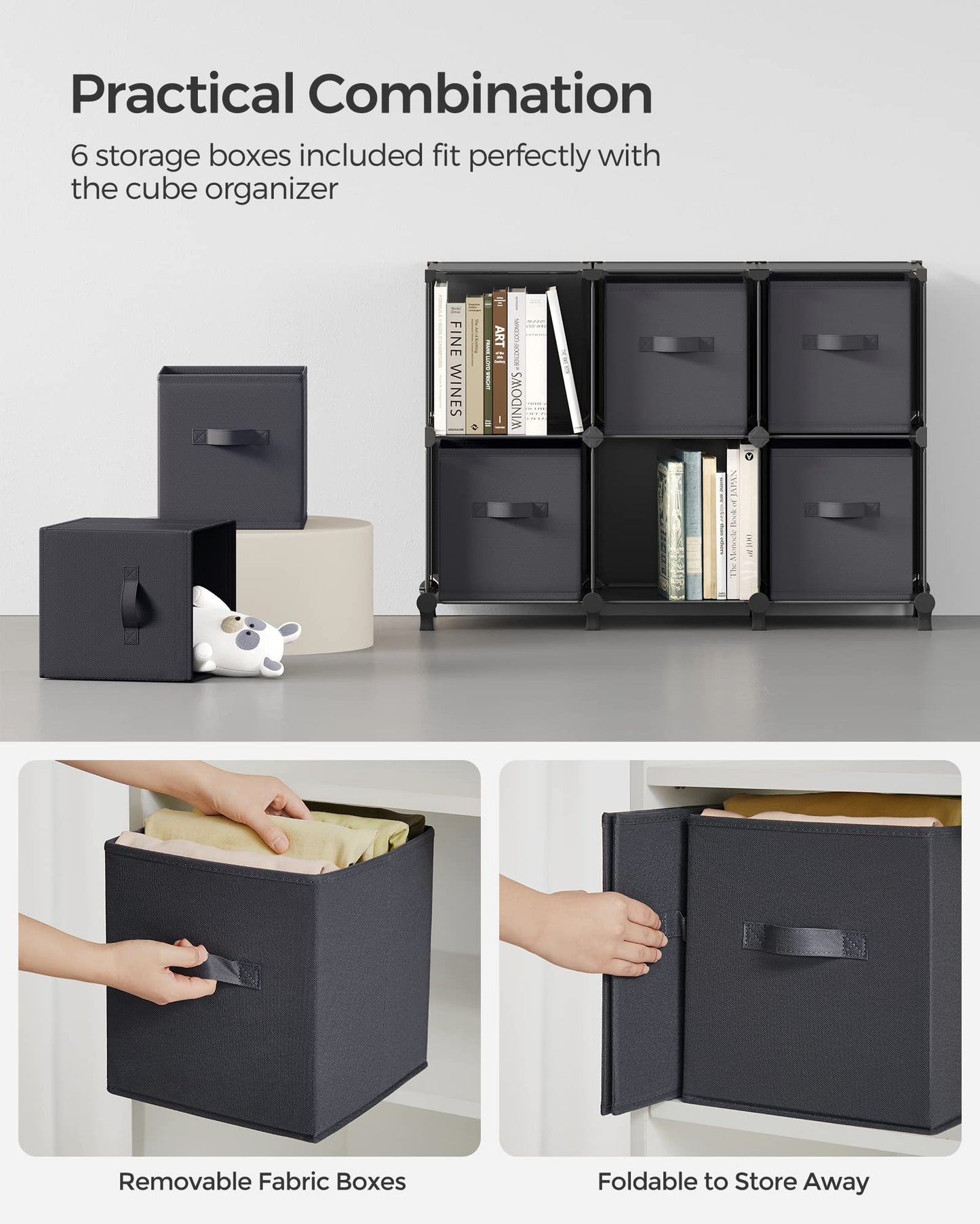 6-Cube Modular Storage Organizer with Fabric Bins