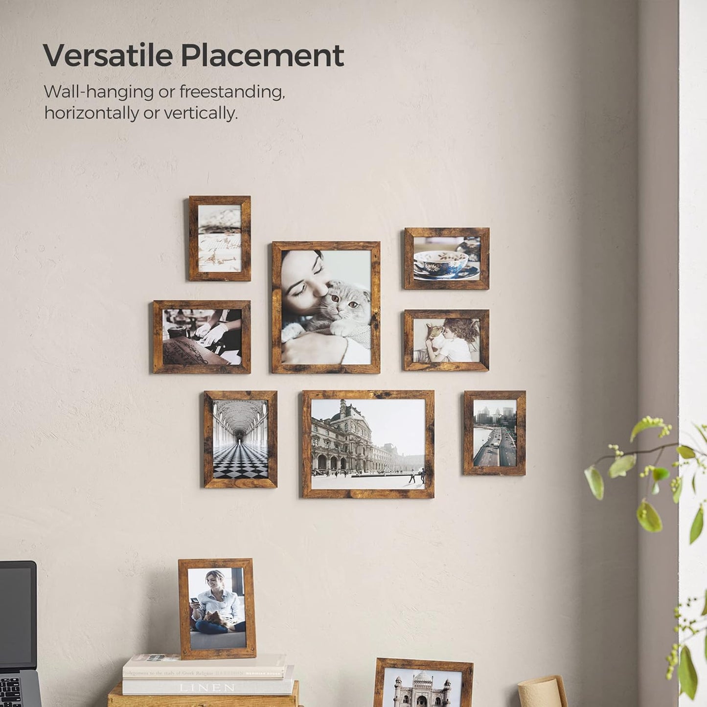 SONGMICS 10-Pack Picture Frame Set – Rustic Brown