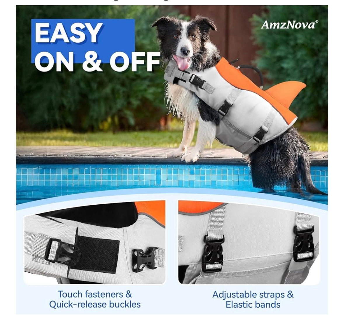 AMZNOVA Reflective Dog Life Jacket – Medium (Gray Only)