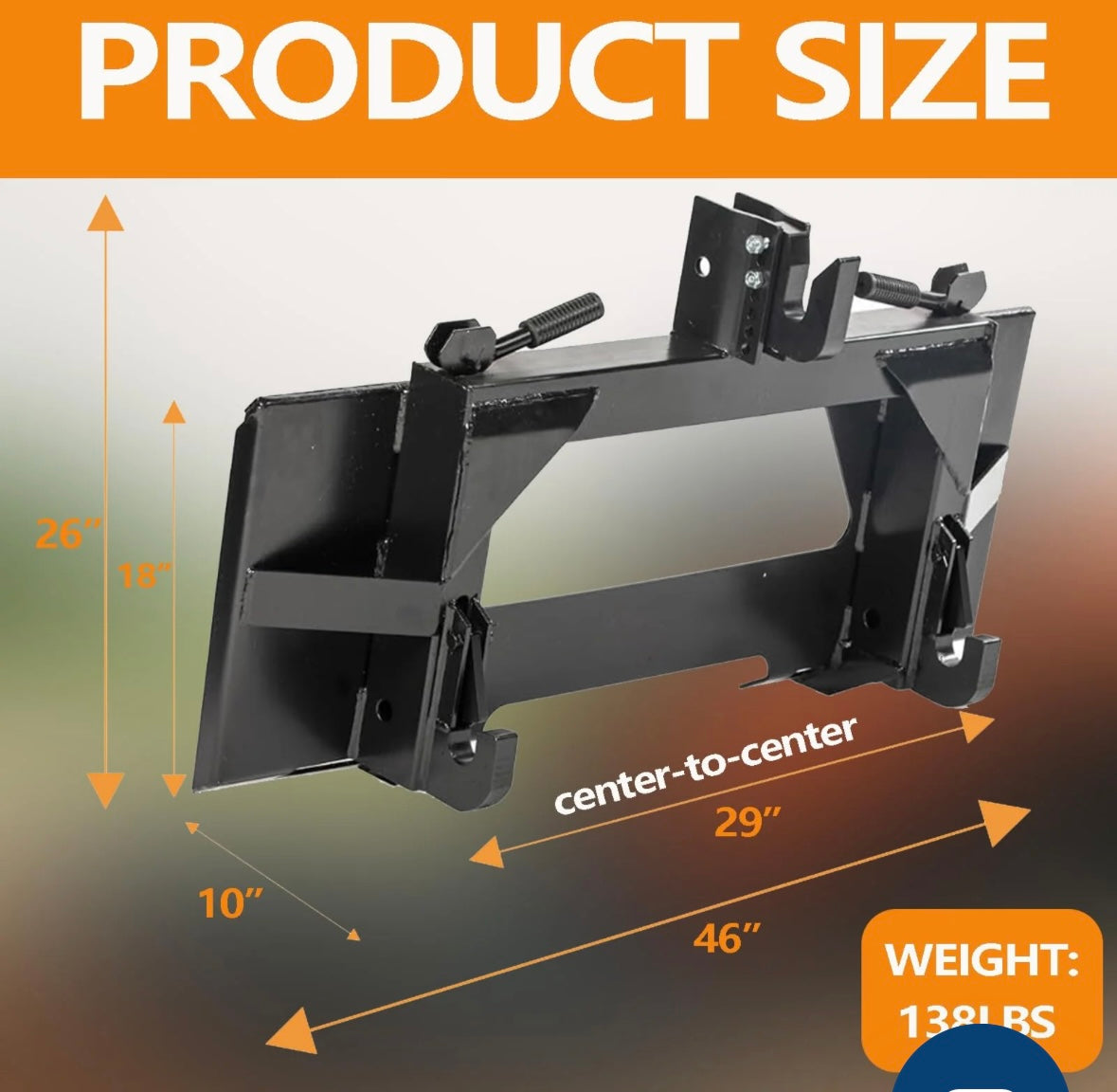 Garvee Universal Quick Attach Mounting Plate w/ 3 Point Quick Hitch Adapter – Category 1