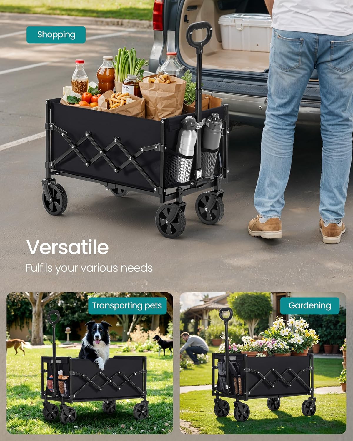 SONGMICS Folding Utility Wagon – Ink Black