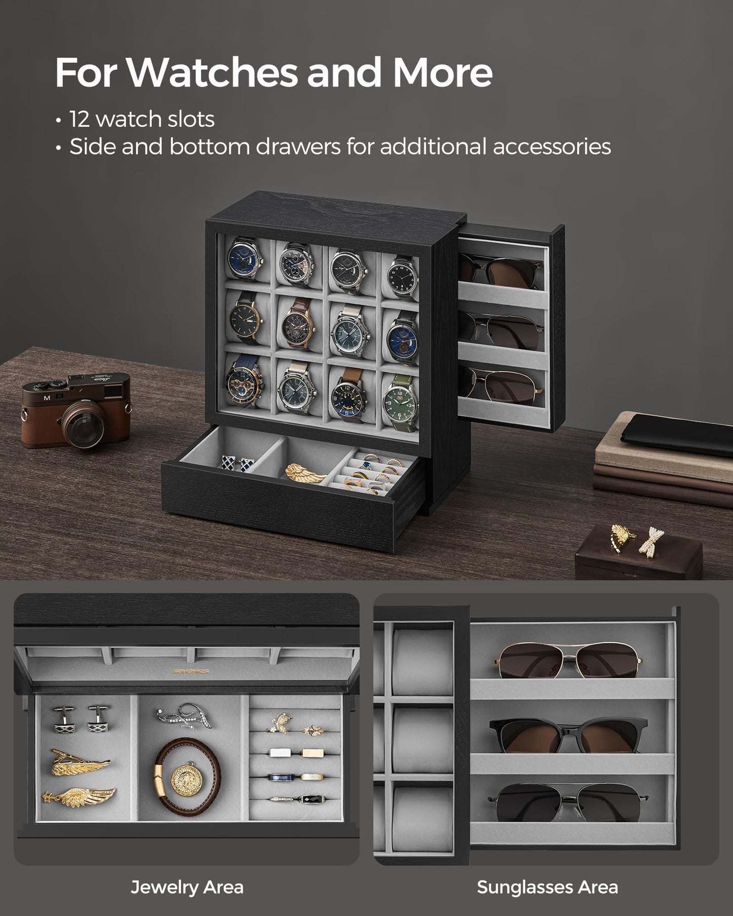 SONGMICS Vertical Watch Box with Drawers