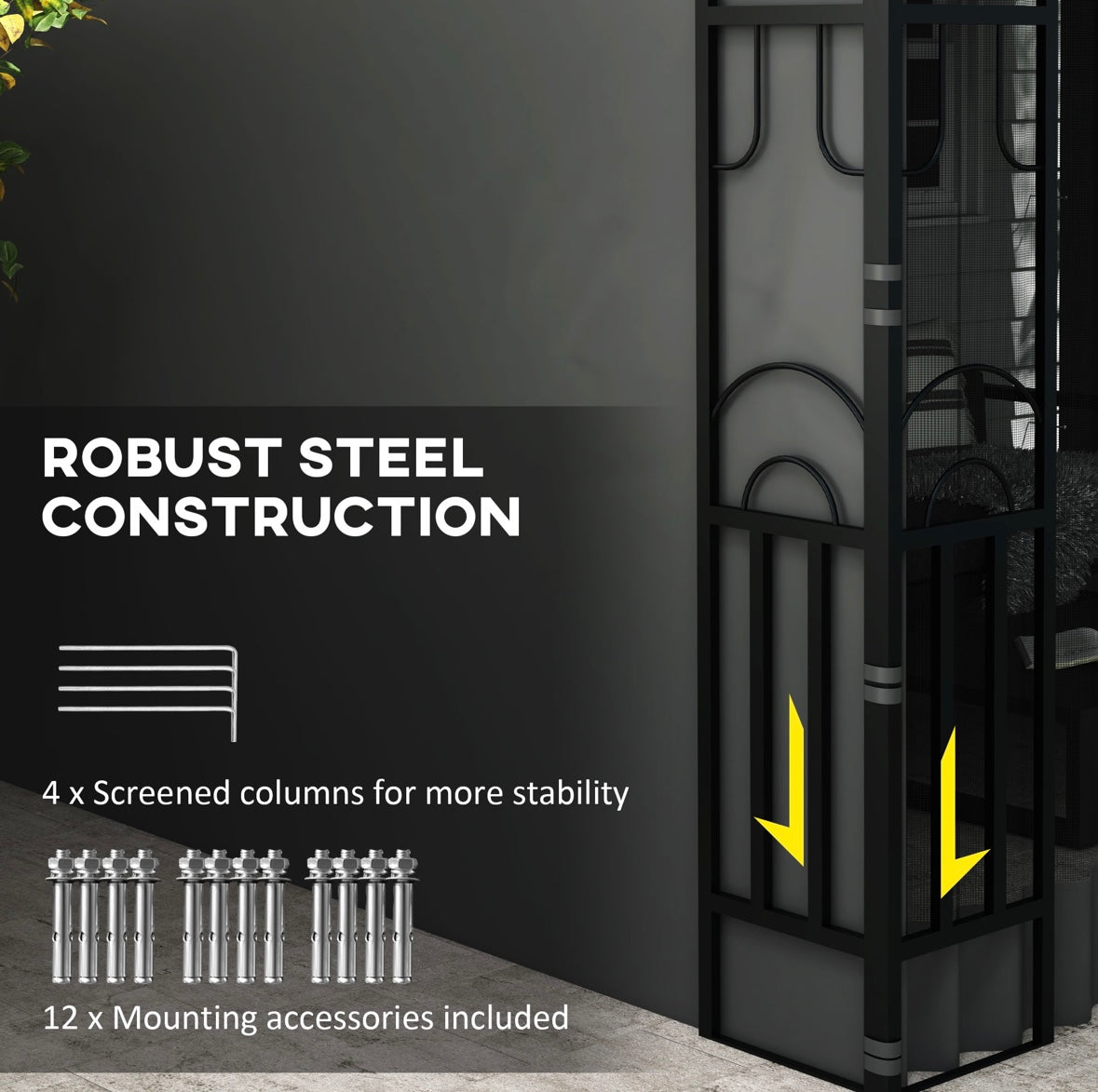 Outsunny Wall-Mounted Pergola with Side Curtains & Netting – Steel Frame | UV-Protected Awning | Modern Design