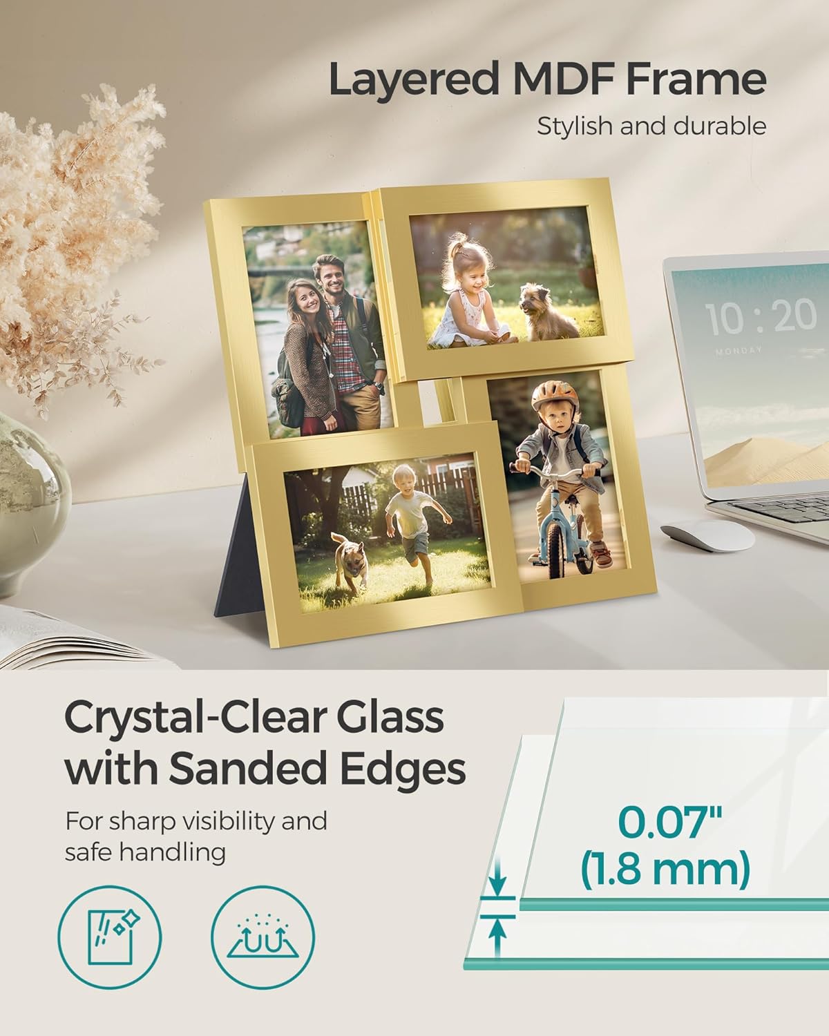 SONGMICS 4-Photo Collage Frame – Pale Gold (4 x 4x6”)