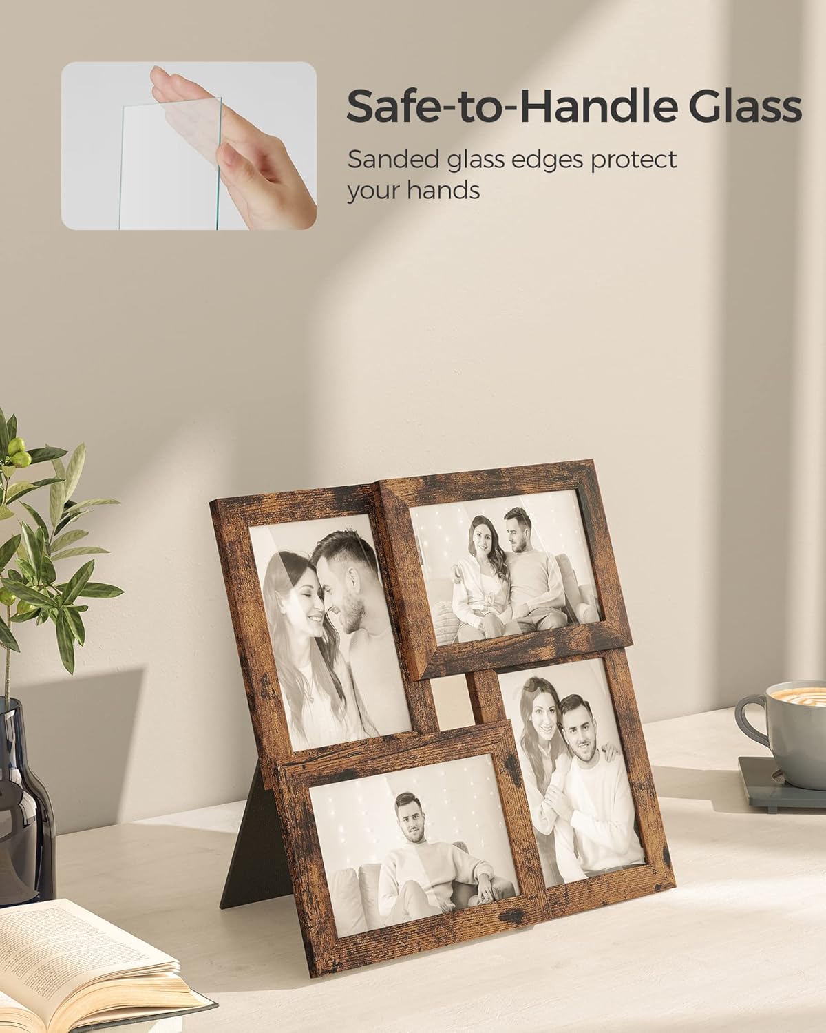 SONGMICS 4-Photo Collage Frame – Rustic Brown (4x6”)