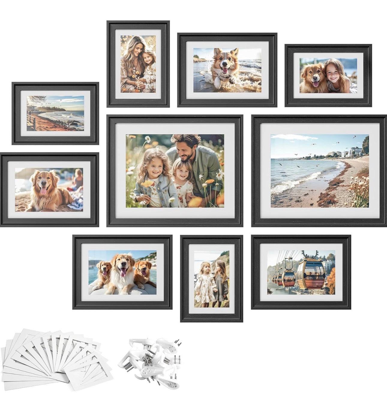 SONGMICS 10-Piece Ash Black Wall & Tabletop Frame Set
