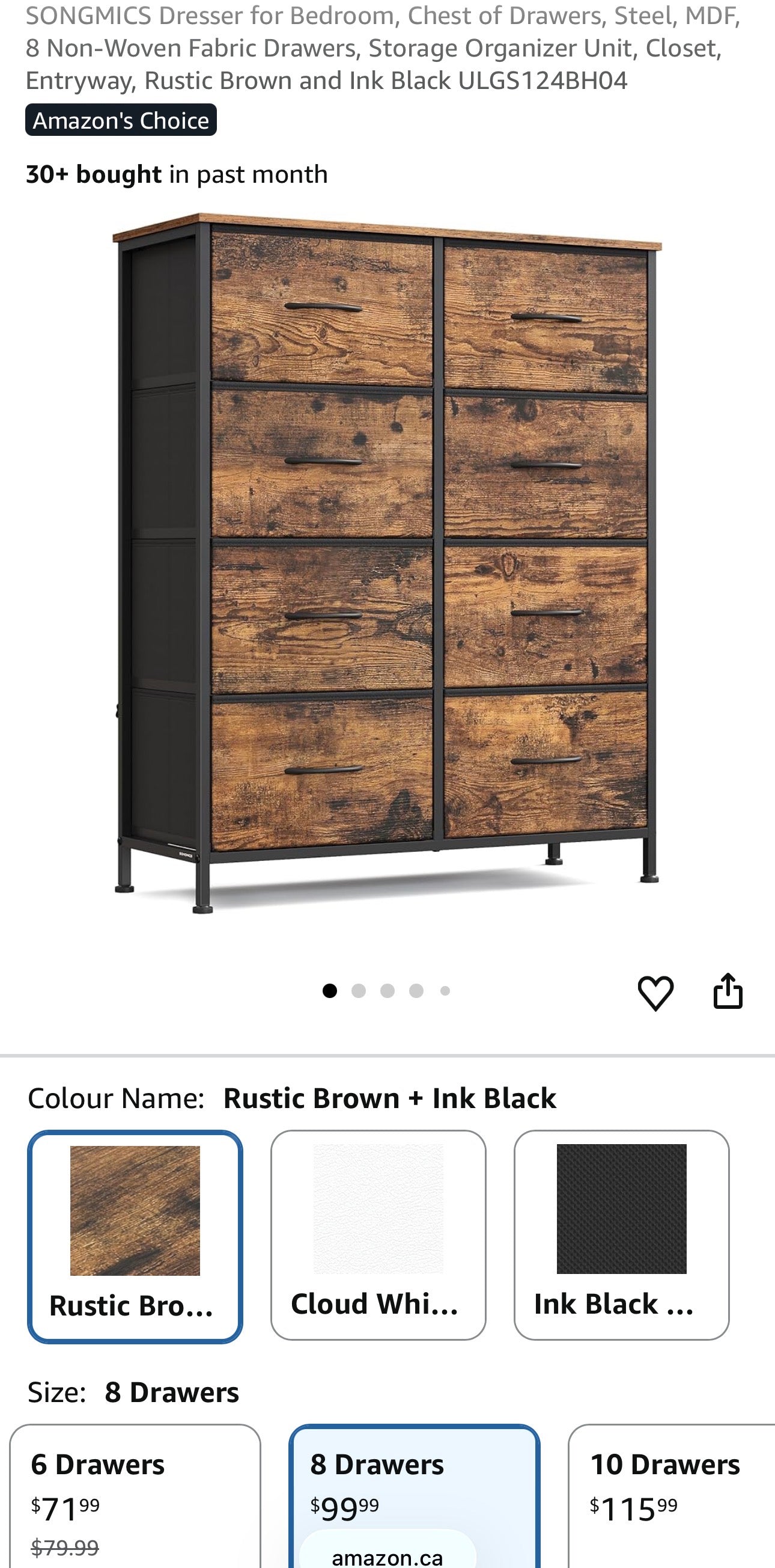 8-Drawer Fabric Dresser – Rustic Brown & Ink Black