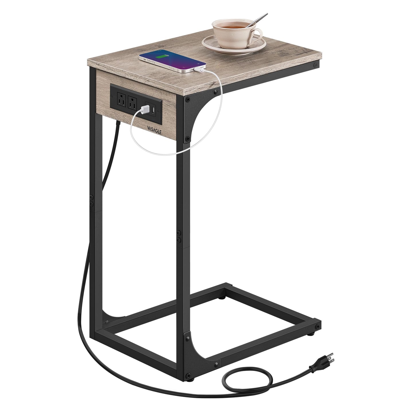 VASAGLE C-Shaped Side Table with Charging Station