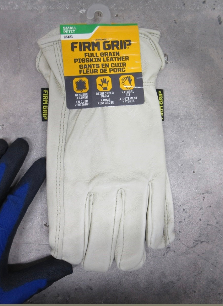 Firm Grip Full-Grain Leather Work Gloves – Size Small