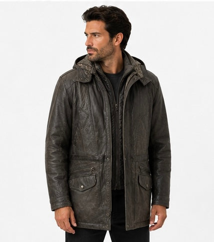 Men’s Hooded Leather Coat