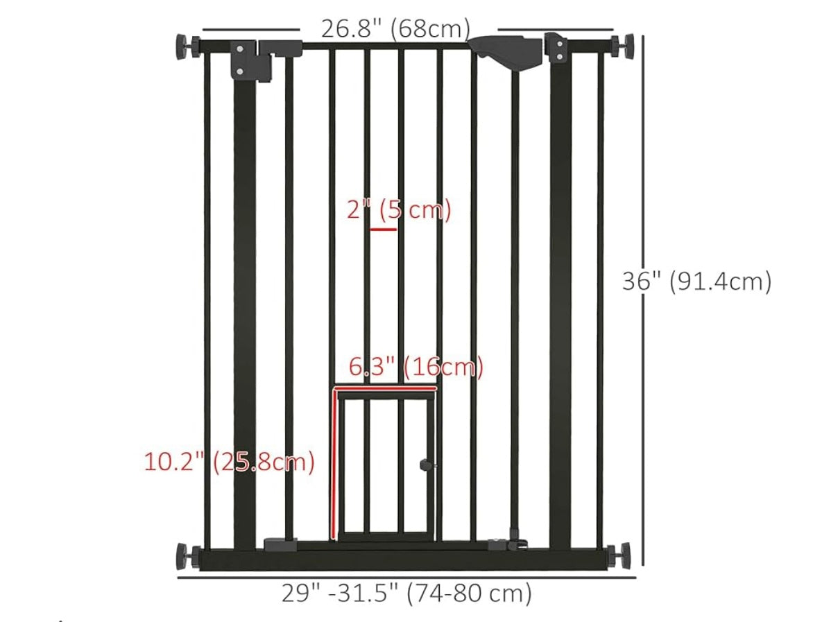 PawHut Alloy Steel Auto-Close Pet Gate – Safety Gate with Cat Door