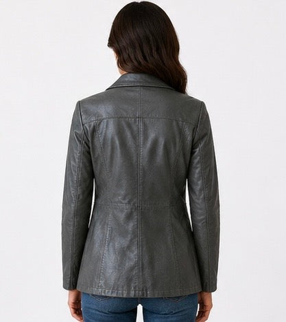 Women’s Tailored Grey Leather Jacket – Size XS