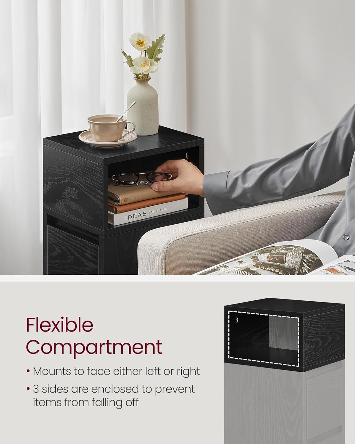VASAGLE Slim Nightstand Set (2-Piece) – Ebony Black