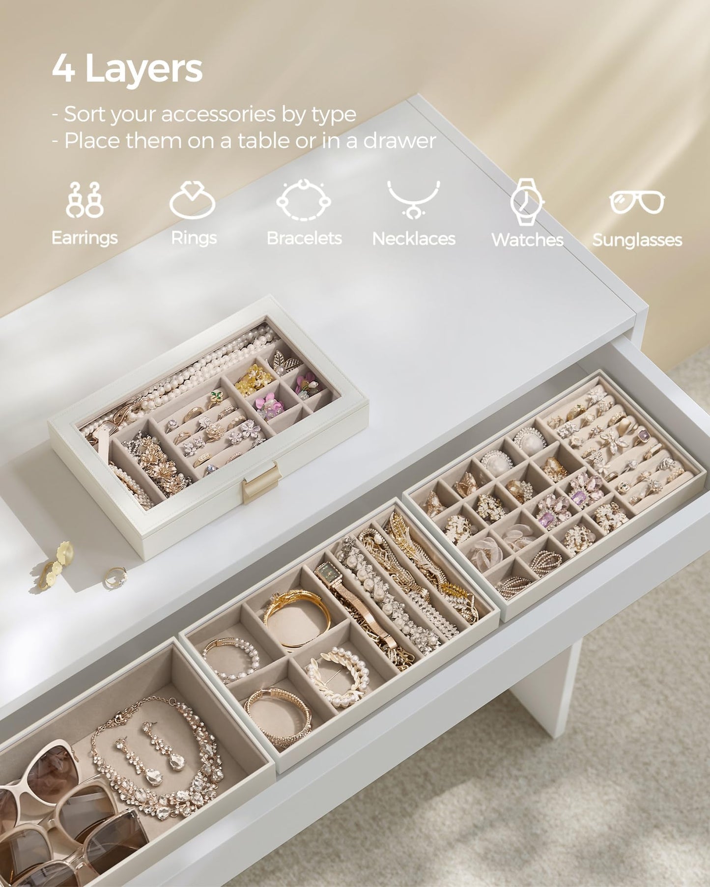SONGMICS 4-Layer Stackable Jewelry Organizer Box