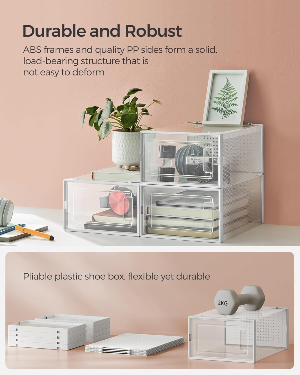 SONGMICS 12-Pack Stackable Shoe Storage Boxes