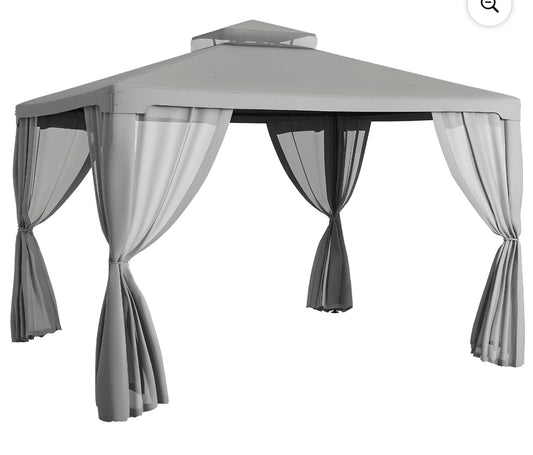 Outsunny 12×10 ft Outdoor Screened Gazebo — UV-Resistant Double Roof Canopy with Mosquito Netting (Light Grey)