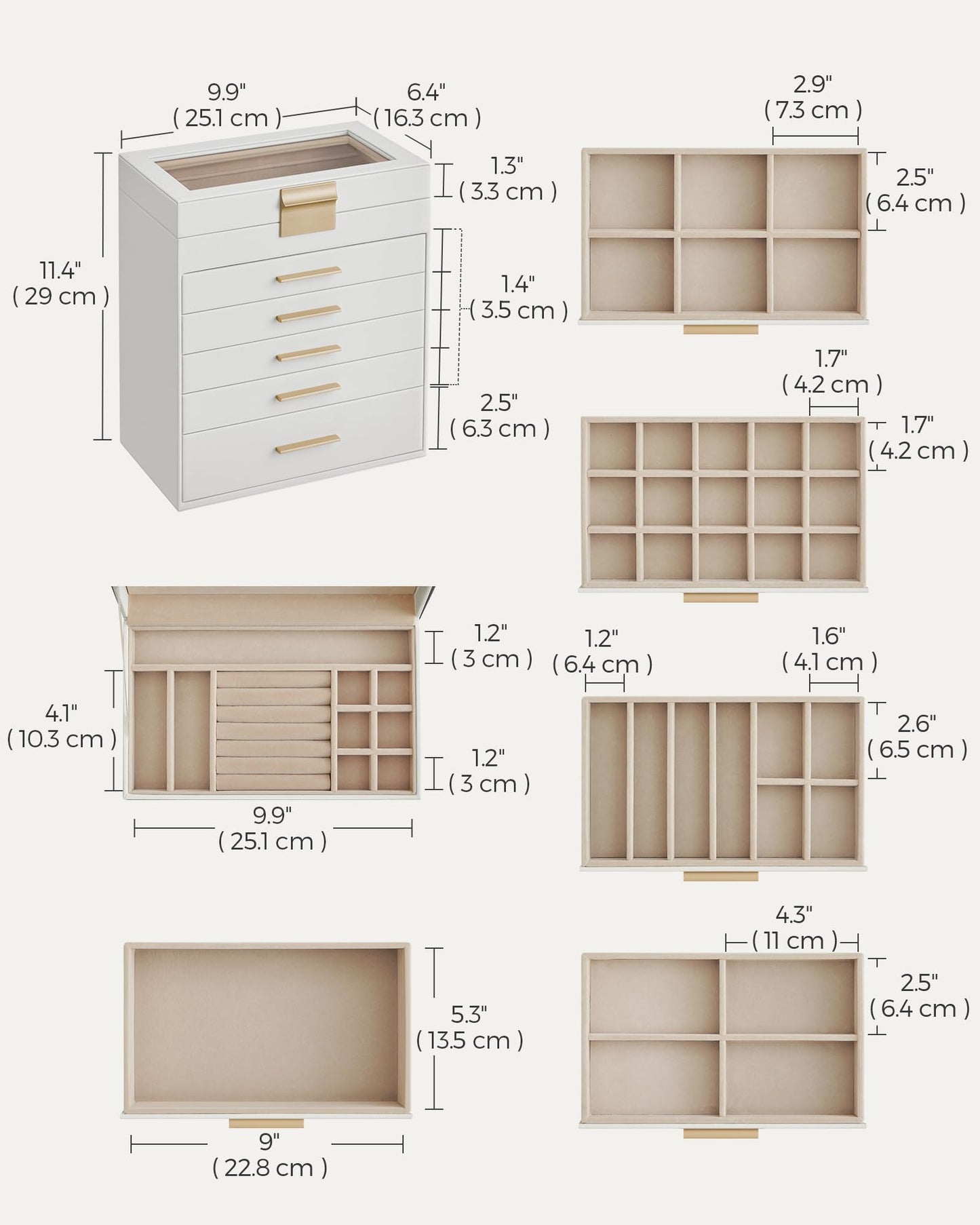 SONGMICS 6-Layer Jewelry Organizer with Glass Lid