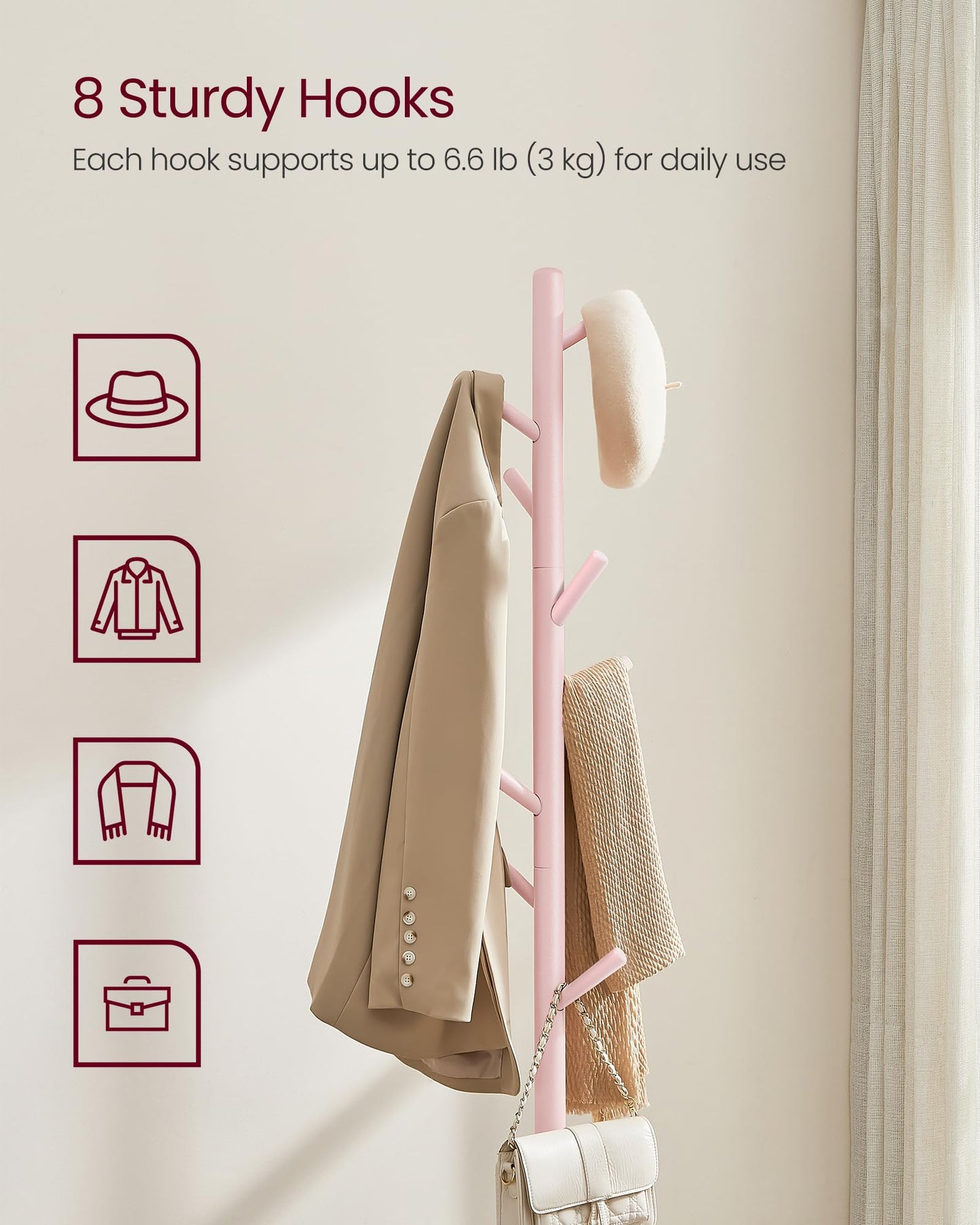 VASAGLE Solid Wood Coat Rack