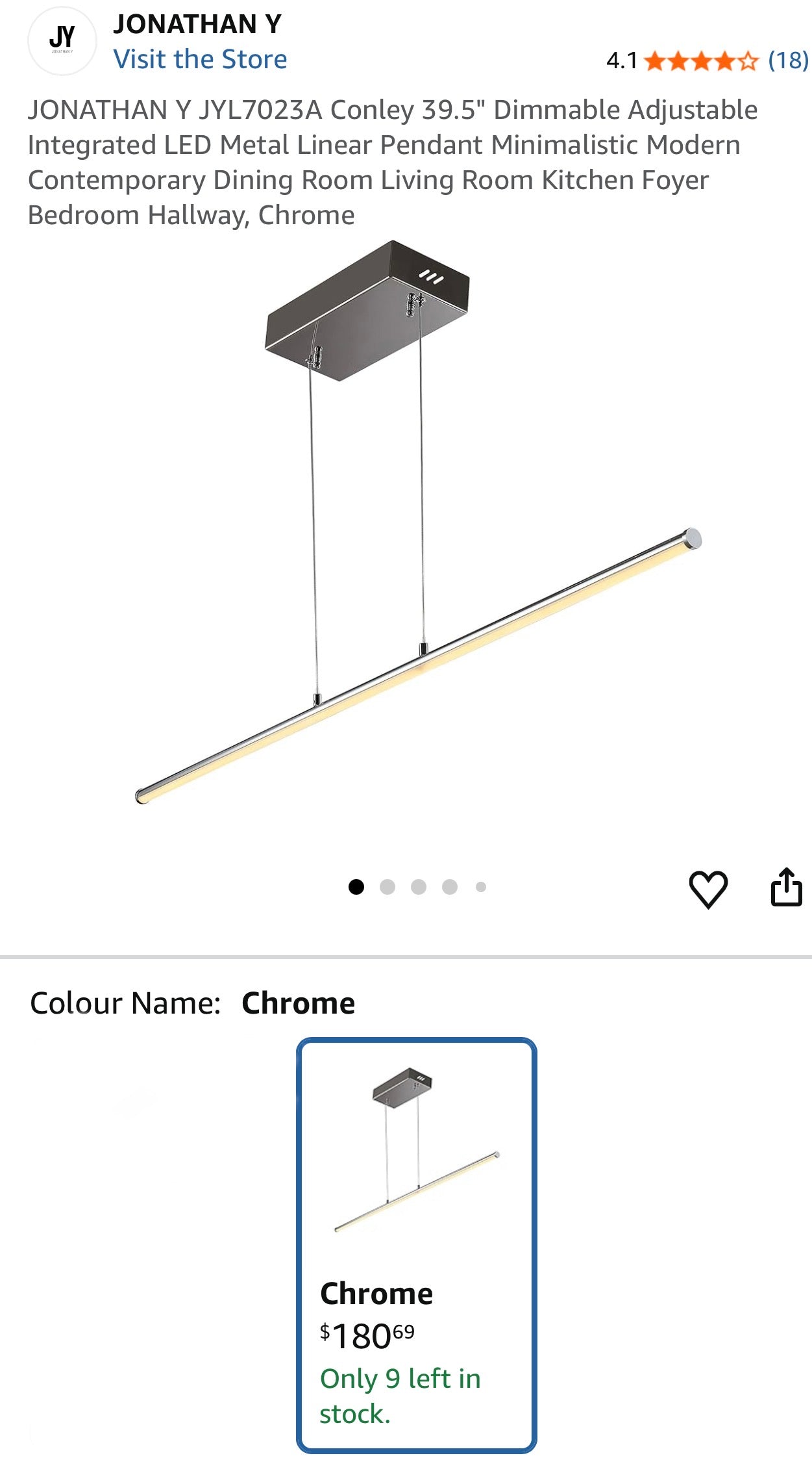 JONATHAN Y Chrome Integrated LED Pendant Light