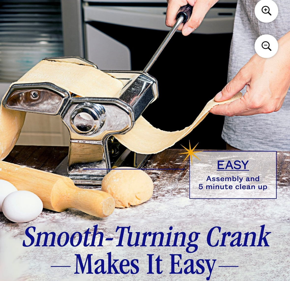 Nuvantee Stainless Steel Pasta Maker – Adjustable 7-Setting Roller | Manual Hand Crank | Silver